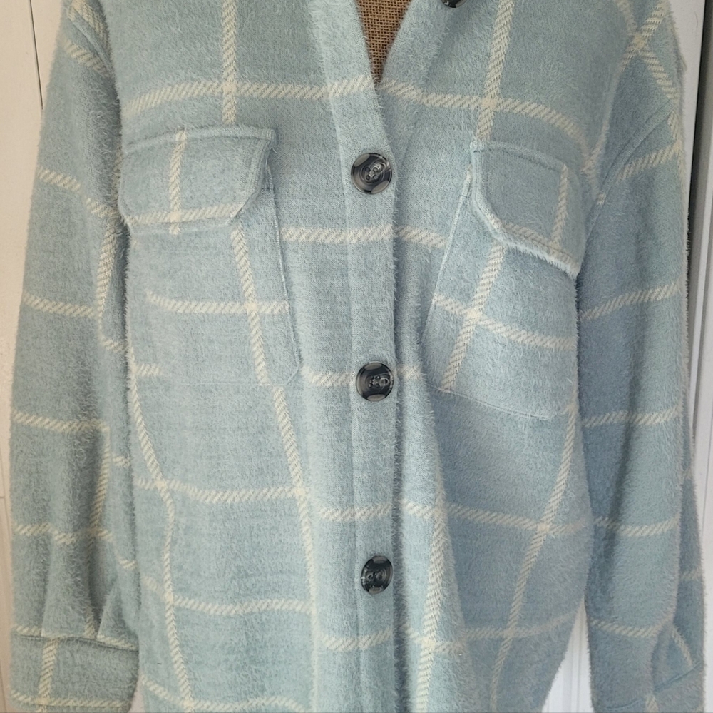 Z SUPPLY Tucker Plaid Shacket/Coat, NWOT, S, Morning Fog - Exc Quality!!🩵🤍 - Picture 6 of 16